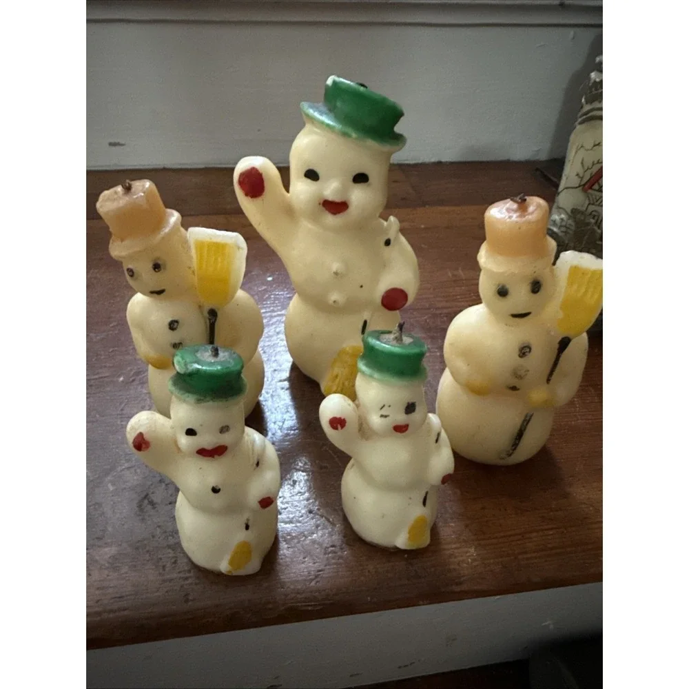 Vintage 5-Snowmen,2-Santa,2-pillar,2-standing boy & girl,‎ 1 mini girl candles